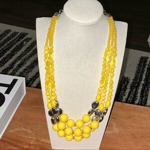 Excellent Used - Yellow Beaded Necklace with Silver Accents